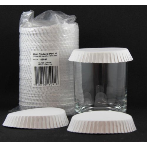 1.200x Glass Cup Covers Lids 10cm Paper White Drinks Coffee 70mm (base) x 15mm (high) x 100mm (circumference)