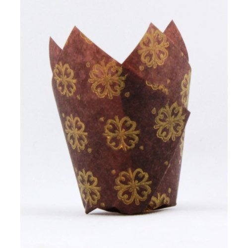 250x Tulip Muffin Liners - Brown Gold Print, 6cm x 3cm Cupcake Cases, Baking Wraps