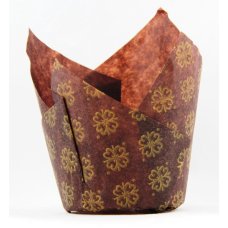 250x Tulip Muffin Liners - Brown Gold Print, 9cm x 6cm Cupcake Cases, Baking Wraps