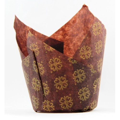 250x Tulip Muffin Liners - Brown Gold Print, 9cm x 6cm Cupcake Cases, Baking Wraps