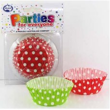 960x Patty Pans Cupcake Muffin Petit Four Cases Liners Christmas Red Green Polkadot 55mm x 29.5mm