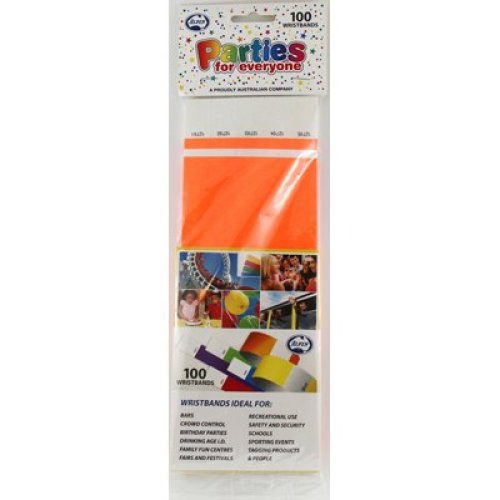 100x Wristbands Fluro Orange Armbands Parties Festivals Water Resistant