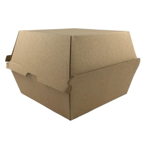 200x Burger Box Paper Food Trays Carboard Brown Corrugated Composatable Kraft 12cm x 12cm x 10cm