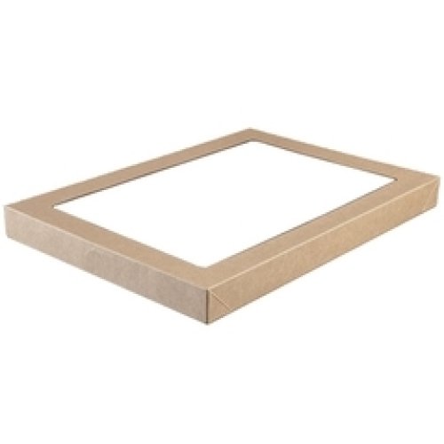 100x Catering Tray Lids Medium Carboard Brown Kraft Recyclable 35.9cm x 25.2cm x 3cm