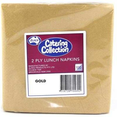 2,000x Napkins Gold Lunch Dinner Picnic Snacks 2ply 30cm x 30cm