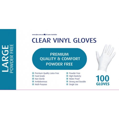 Disposable Gloves Clear Vinyl Powder Free LARGE Box of 100