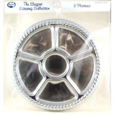 8x Platter Round 30.5cm Silver 6 Section Divided Plastic Reusable