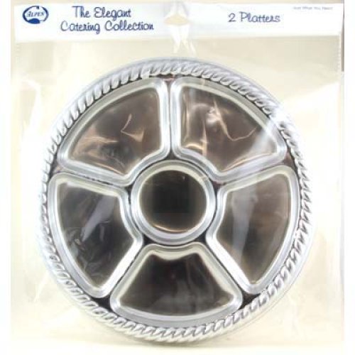 8x Platter Round 30.5cm Silver 6 Section Divided Plastic Reusable