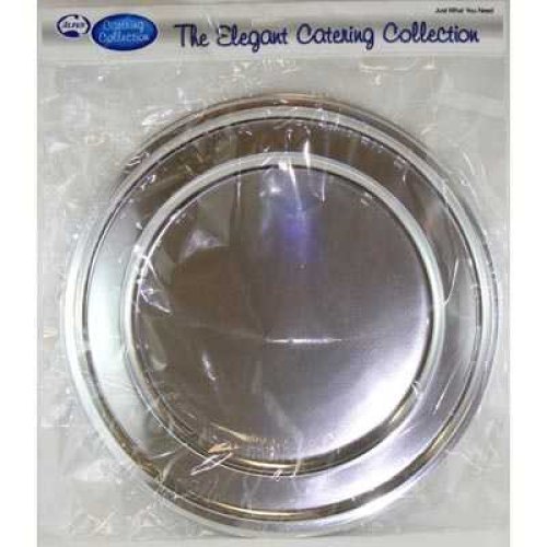 8x Platter Silver Plates Round 34cm Plastic Reusable