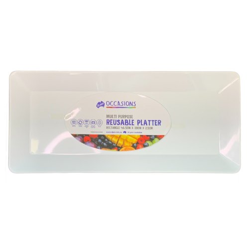 24x Platter Rectangle Plastic Reusable White 46.5cm x 20cm x 2.5cm