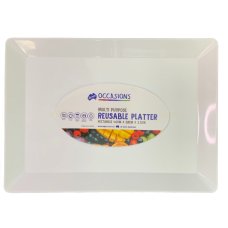24x Platter Rectangle Plastic Reusable White 40cm x 28cm x 2.5cm