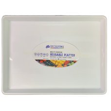 24x Platter Plastic Food / Cake Rectangle Reusable White 46.5cm x 34.3cm x 3.8cm