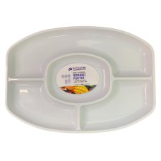 24x Platter Oval 4 Section Divided Plastic Reusable White 46cm x 32.5cm x 3cm