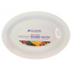 24x Platter Oval Plastic Reusable White Small 39.5cm x27.5cm x 3.1cm