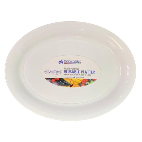 24x Platter Oval Plastic Reusable White Medium 47cm x 35cm x 4.2cm