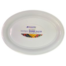 24x Platter Oval Plastic Reusable White Large 53cm x 38cm x 3.3cm