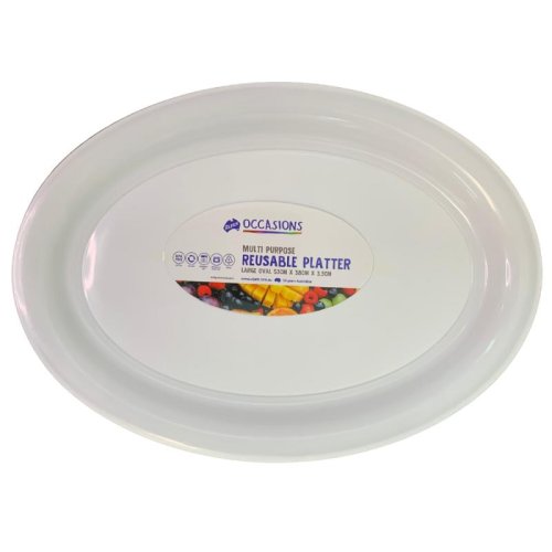 24x Platter Oval Plastic Reusable White Large 53cm x 38cm x 3.3cm