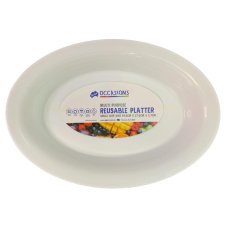 24x Platter Bowl Oval Plastic Reusable White Small 39.6cm x 27.6cm x 5.7cm