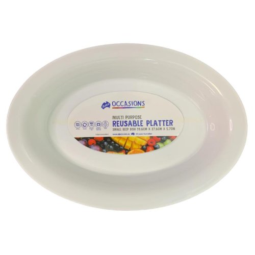 24x Platter Bowl Oval Plastic Reusable White Small 39.6cm x 27.6cm x 5.7cm