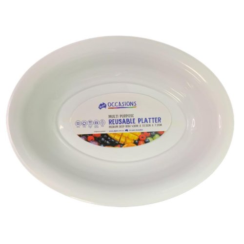 24x Platter Bowl Oval Plastic Reusable White Medium 43cm x 32.5cm x 7.2cm