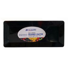 24x Platters Rectangle Reusable Black Plastic 465 x 200 x 25mm