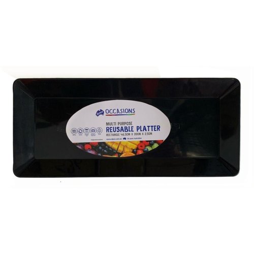 24x Platters Rectangle Reusable Black Plastic 465 x 200 x 25mm