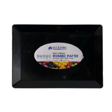 24x Platters Rectangle Reusable Black Plastic 400 x 280 x 25mm
