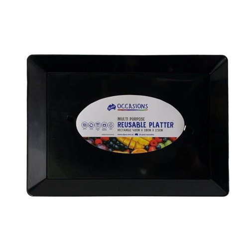 24x Platters Rectangle Reusable Black Plastic 400 x 280 x 25mm