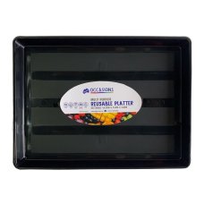 24x Platters Rectangle Reusable Black Plastic Slab Cake Size 465 x 340 x 38mm