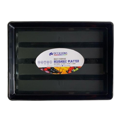 24x Platters Rectangle Reusable Black Plastic Slab Cake Size 465 x 340 x 38mm