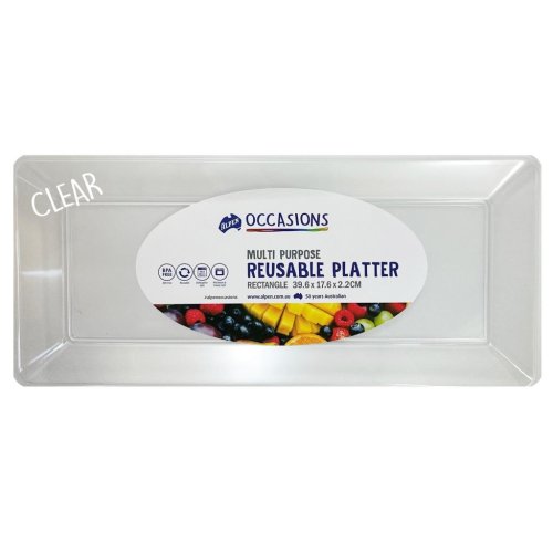 24x Reusable Rectangle Platter 39.6x17.6x2.2cm Clear
