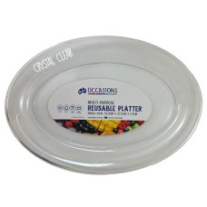 24x Reusable Oval Platter 39.5x27.5x3.1cm Clear