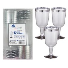 96x Wine Glasses 175ml Plastic Silver Trim