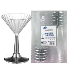 96x Martini Cocktail Glasses 175ml Plastic Silver Trim