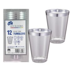 96x Tumbler Glasses 200ml Plastic Silver Trim