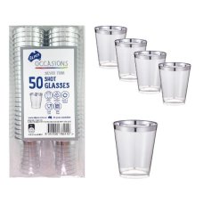 400x Shot Glasses 30ml Plastic Silver Trim