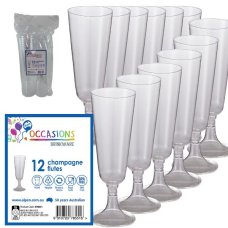 96x Champagne Glasses 145ml Clear Plastic Flute