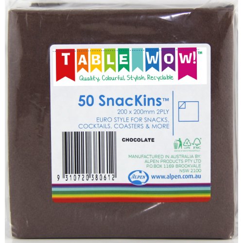 600x Napkins Chocolate Brown Cocktail Lunch Snacks Coasters Snackins 2ply 20cm x 20cm