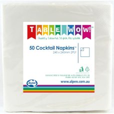 300x Napkins White Cocktail 2ply 25cm x 25cm