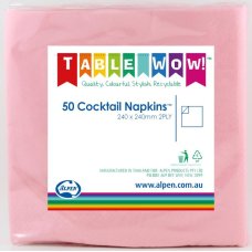 300x Napkins Light Pink Cocktail 2ply 25cm x 25cm