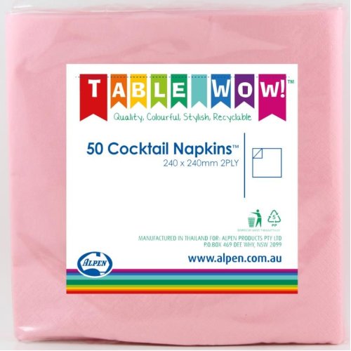 300x Napkins Light Pink Cocktail 2ply 25cm x 25cm