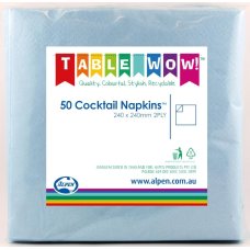 300x Napkins Light Blue Cocktail 2ply 25cm x 25cm