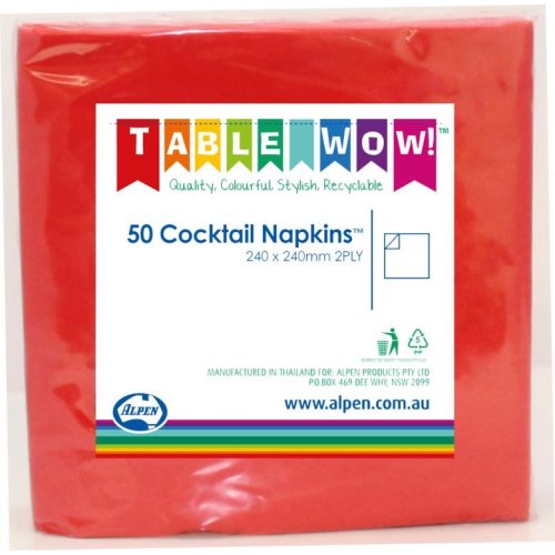 300x Napkins Red Cocktail 2ply 25cm x 25cm