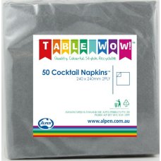 300x Napkins Silver Cocktail 2ply 25cm x 25cm