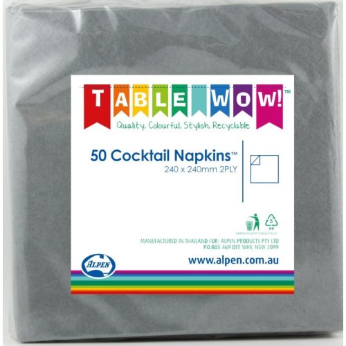 300x Napkins Silver Cocktail 2ply 25cm x 25cm