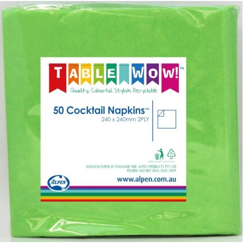 300x Napkins Lime Green Cocktail 2ply 25cm x 25cm
