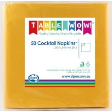 300x Napkins Yellow Cocktail 2ply 25cm x 25cm