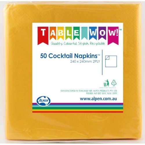 300x Napkins Yellow Cocktail 2ply 25cm x 25cm