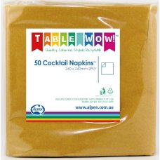 300x Napkins Gold Cocktail 2ply 25cm x 25cm