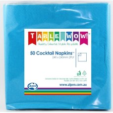 300x Napkins Azure Blue Cocktail 2ply 25cm x 25cm